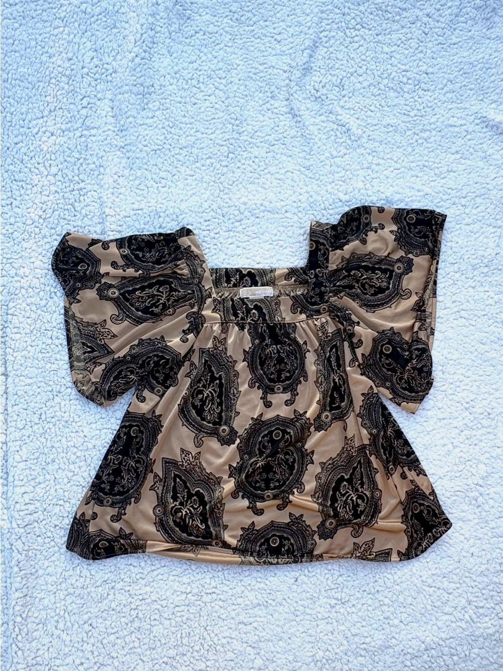 Michael Kors gold and black Print Square-Neck boho Top